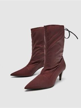 Zara Burgundy Lace Up Fabric Boots- NWOT